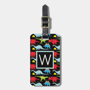 Étiquette À Bagage Monogramme   Dinosaures bleus