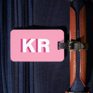 Étiquette À Bagage Monogramme d'ombre moderne rose personnalisé