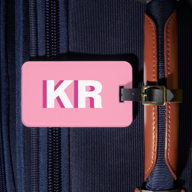 Étiquette À Bagage Monogramme d'ombre moderne rose personnalisé (Insitu Rectoal 4)