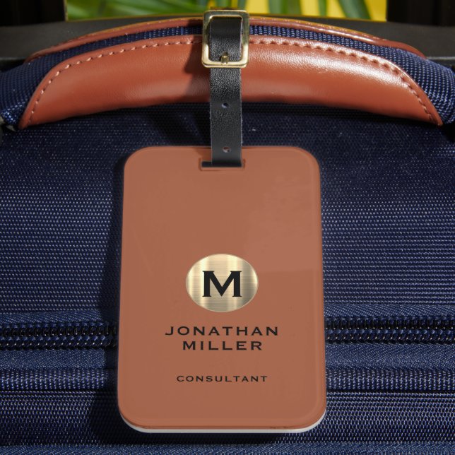 Étiquette À Bagage Monogramme d'or brossé en terre cuite (Insitu Rectoal 2)