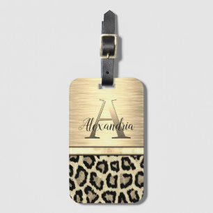 Étiquette À Bagage Monogramme d'or chatoyant Leopard