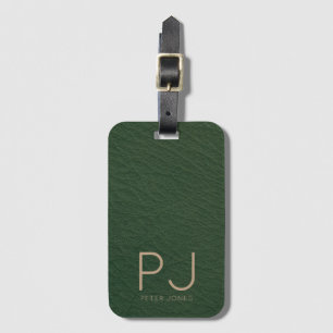 Étiquette À Bagage Monogramme d'or personnalisé Cuir vert simple