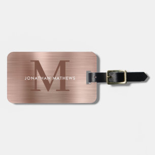 Étiquette À Bagage Monogramme d'or Rose métallique brossé moderne