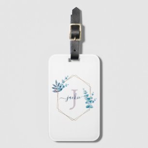 Étiquette À Bagage Monogramme du cadre d'Eucalyptus à l'aquarelle de 