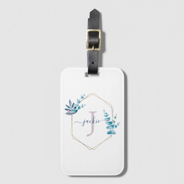 Étiquette À Bagage Monogramme du cadre d'Eucalyptus à l'aquarelle de  (Devant Vertical)