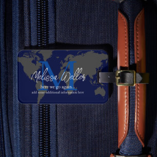 Étiquette À Bagage Monogramme du voyageur bleu foncé