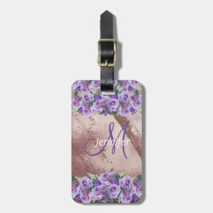 Étiquette À Bagage Monogramme écriture pailleté rose gold féminin