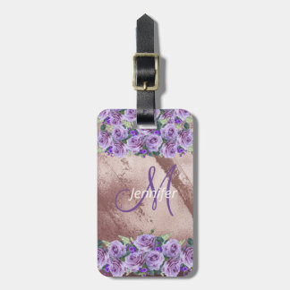 Étiquette À Bagage Monogramme écriture pailleté rose gold féminin