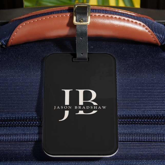 Étiquette À Bagage Monogramme élégant classique et nom noir (Insitu Rectoal 2)