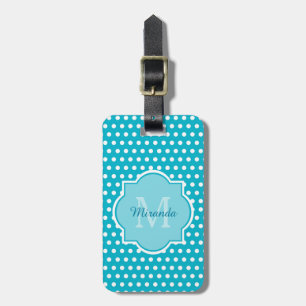 Étiquette À Bagage Monogramme élégant de pois de turquoise avec le