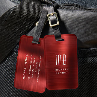 Étiquette À Bagage Monogramme élégant Métal brossé rouge