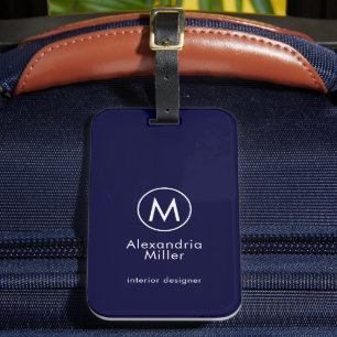 Étiquette À Bagage Monogramme Elegant Minimal Navy bleu