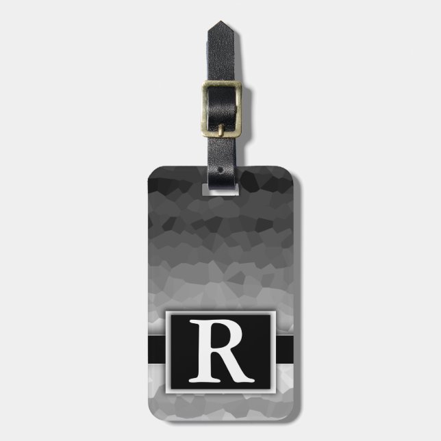 Étiquette À Bagage Monogramme élégant moderne Ombre noir et blanc (Devant Vertical)