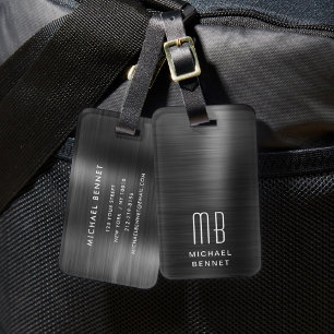 Étiquette À Bagage Monogramme Élégant Noir