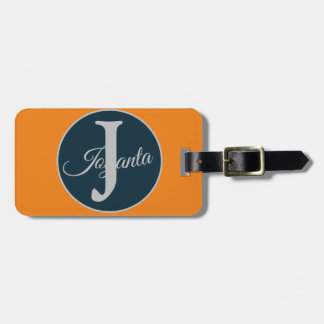 Étiquette À Bagage Monogramme élégant orange gris bleu personnalisé