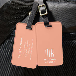 Étiquette À Bagage Monogramme élégant pêche