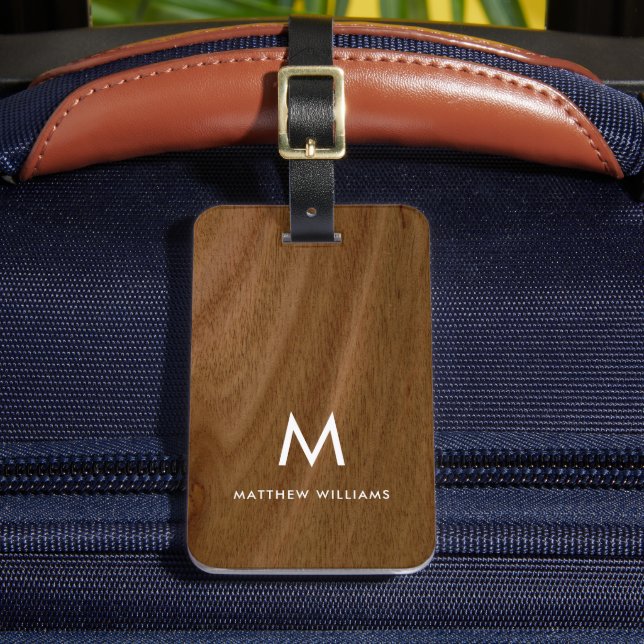 Étiquette À Bagage Monogramme en Bois Faux Moderne (Insitu Rectoal 2)