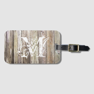 Étiquette À Bagage Monogramme en bois rustique