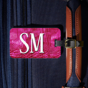 Étiquette À Bagage Monogramme en cuir rose chaud
