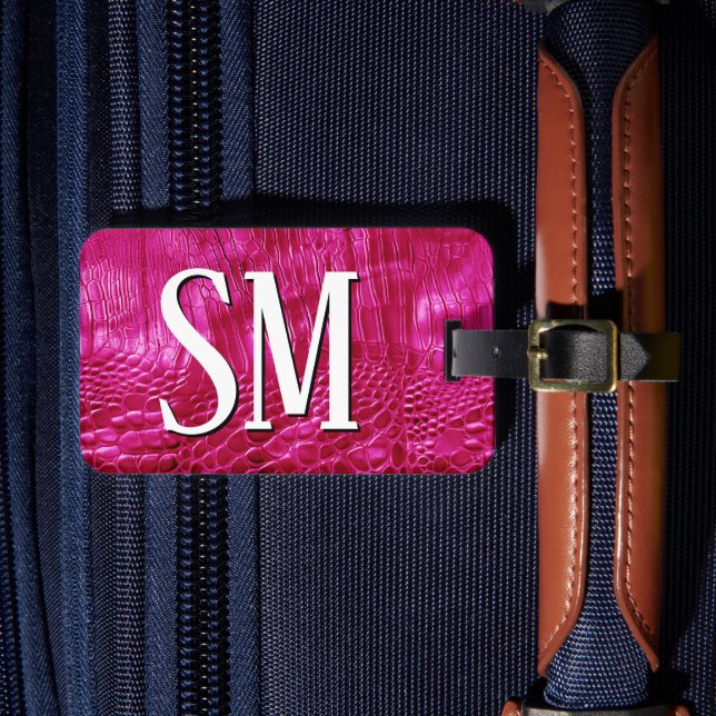 Étiquette À Bagage Monogramme en cuir rose chaud (Insitu Rectoal 4)