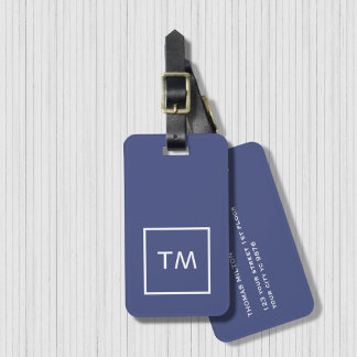 Étiquette À Bagage Monogramme en gras simple bleu blanc