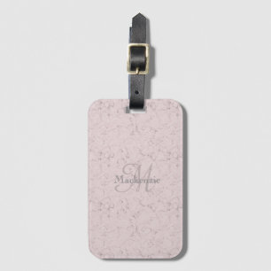 Étiquette À Bagage Monogramme en marbre rose vif Nom personnalisé