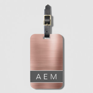 Étiquette À Bagage Monogramme en métal brossé rose or Nom et initiale