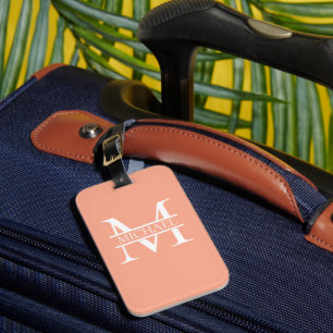 Étiquette À Bagage Monogramme et nom de la pêche élégante personnalis