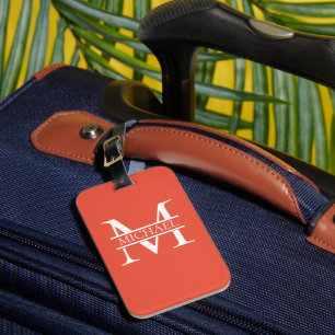 Étiquette À Bagage Monogramme et nom d'orange élégant personnalisé