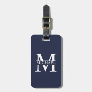 Étiquette À Bagage Monogramme et nom personnalisés bleu marine
