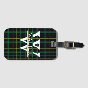 Étiquette À Bagage Monogramme et nom personnalisés Plaqué foncé