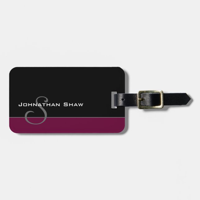 Étiquette À Bagage Monogramme fait sur commande 5 (Bourgogne) (Devant horizontal)