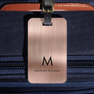 Étiquette À Bagage Monogramme Faux Rose Or Métal Acier Stylé Personna