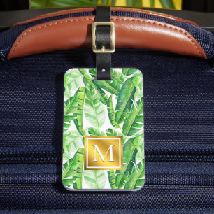 Étiquette À Bagage Monogramme Feuille de palme tropicale