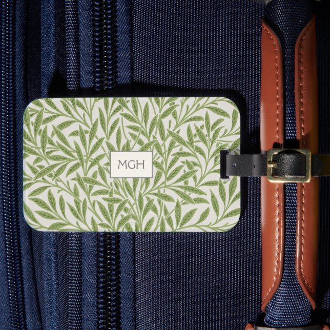 Étiquette À Bagage Monogramme Feuille vintage vert saule (Insitu Rectoal 4)