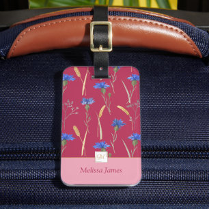 Étiquette À Bagage Monogramme Fleur sauvage de fleurs rouges