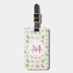 Étiquette À Bagage Monogramme floral chic moderne
