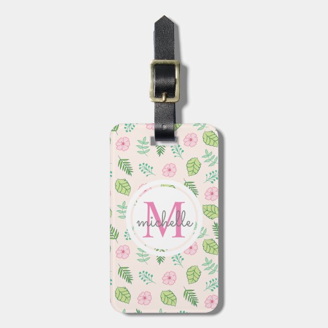 Étiquette À Bagage Monogramme floral chic moderne (Devant Vertical)