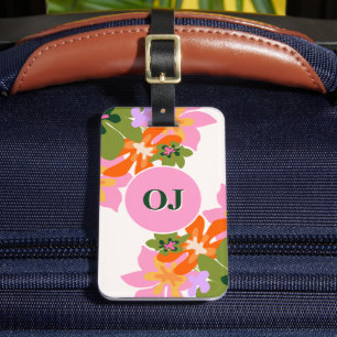 Étiquette À Bagage Monogramme floral coloré élégant féminin
