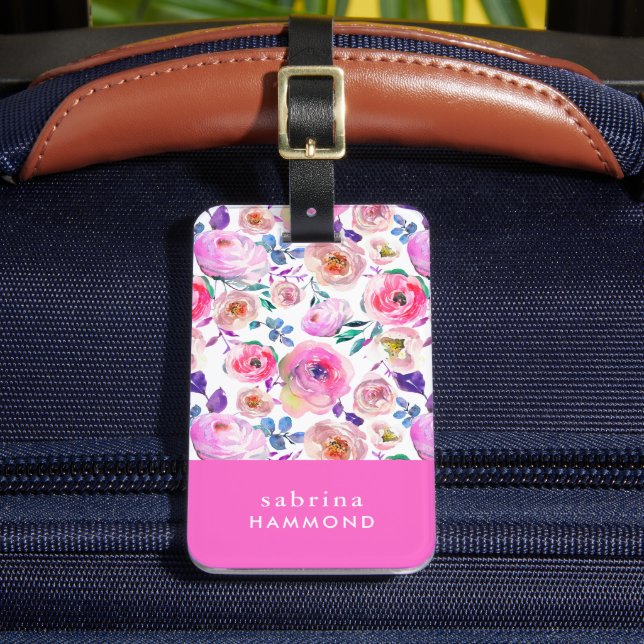 Étiquette À Bagage Monogramme floral de Boho du lever du soleil (Insitu Rectoal 2)