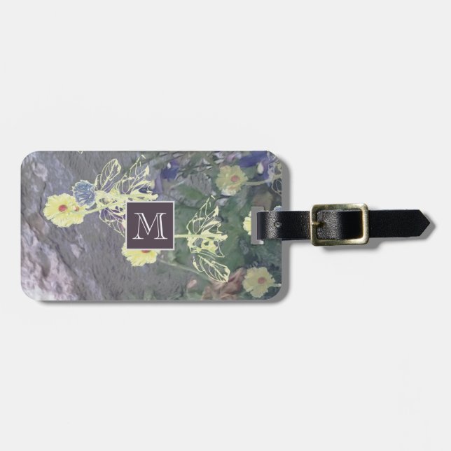 Étiquette À Bagage Monogramme floral déprimé double face (Devant horizontal)