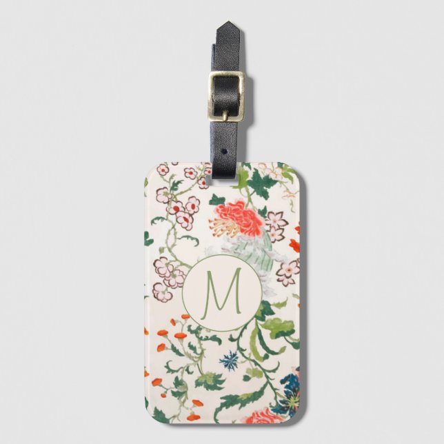 Étiquette À Bagage Monogramme floral élégant (Devant Vertical)
