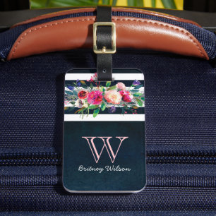 Étiquette À Bagage Monogramme floral fillette personnalisée Voyage
