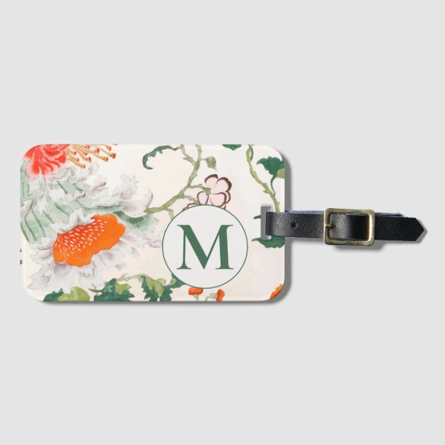 Étiquette À Bagage Monogramme floral florissant (Devant Horizontal)