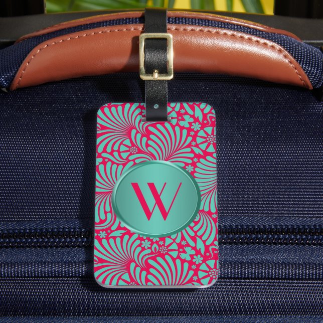 Étiquette À Bagage Monogramme floral tropical moderne (Insitu Rectoal 2)