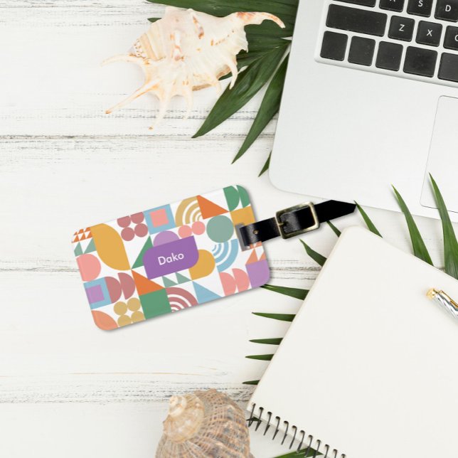 Étiquette À Bagage Monogramme géométrique mignon et moderne (Créateur téléchargé)