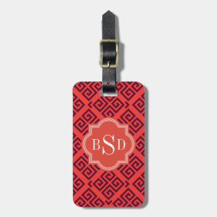 Étiquette À Bagage Monogramme géométrique principal grec rouge chic
