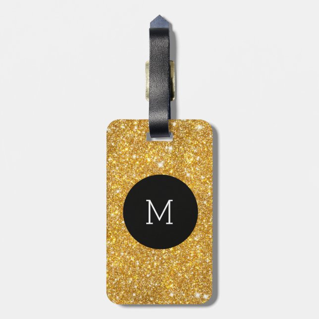 Étiquette À Bagage Monogramme Girly de motif de parties scintillantes (Dos Vertical)
