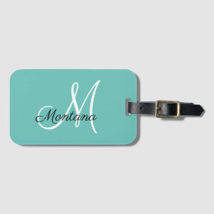Étiquette À Bagage Monogrammé Girly Elegant Simple Voyage Turquoise