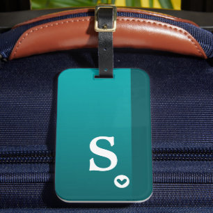Étiquette À Bagage Monogramme Girly Green Heart Simple Moderne Chic